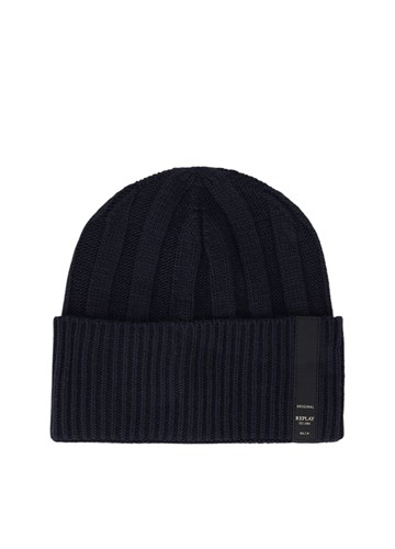 Replay TAMNO PLAVA REBRASTA BEANIE KAPA S LOGOTIP ETIKETOM - 1
