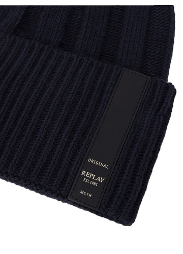 Replay TAMNO PLAVA REBRASTA BEANIE KAPA S LOGOTIP ETIKETOM - 3