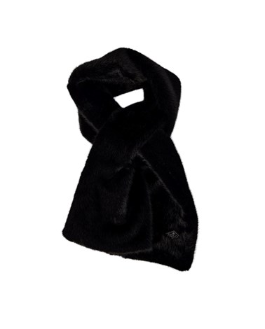 Replay crni šal od umjetnog krzna s mini logotip pločicom