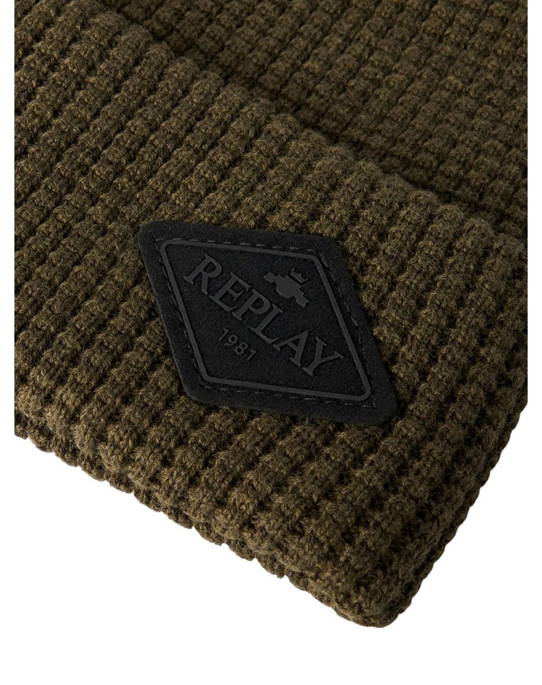 Replay ZELENA VUNENA BEANIE KAPA S KARIRANIM UZORKOM I ARCHIVE LOGOTIPOM - 3