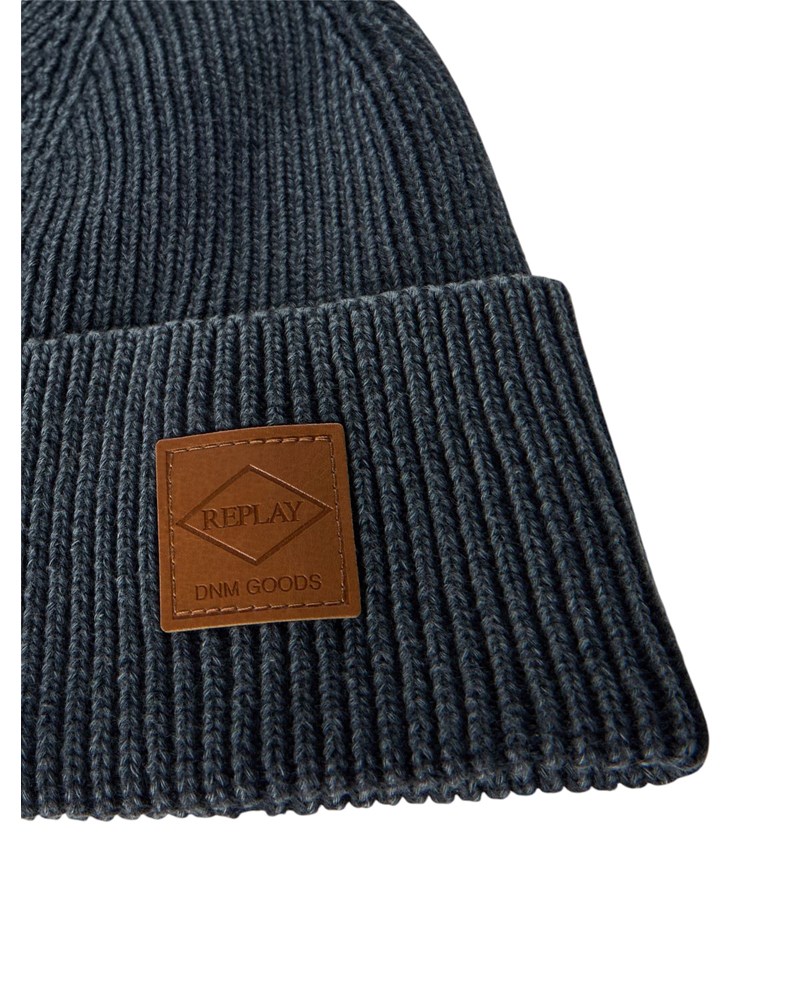 Replay PLAVA UNISEX PAMUČNA KAPA S PLETENOM LOGOTIP ZAKRPOM - 3