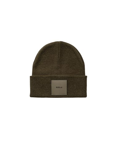 Replay zelena unisex pletena kapa s istobojnom logotip zakrpom