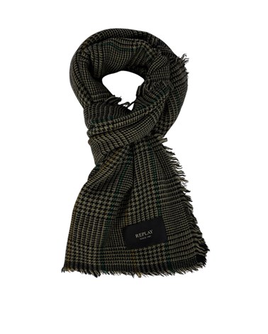 Replay tamno zeleni karirani šal s logotip etiketom