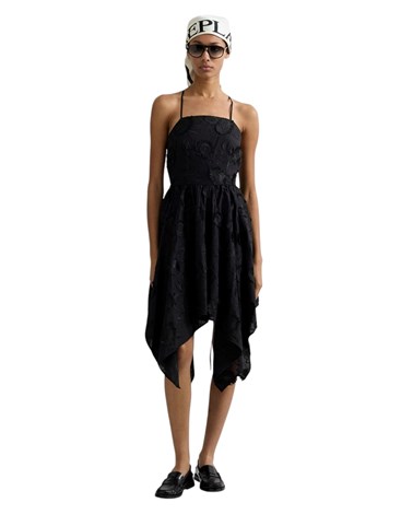 Replay asimetrična crna haljina ukrašena cvijećem