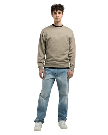 Replay bež sweatshirt s gumiranim replay natpisom