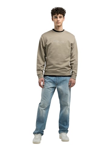 Replay BEŽ SWEATSHIRT S GUMIRANIM REPLAY NATPISOM - 1