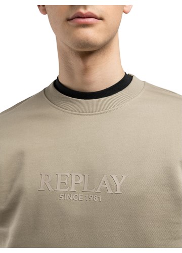 Replay BEŽ SWEATSHIRT S GUMIRANIM REPLAY NATPISOM - 3