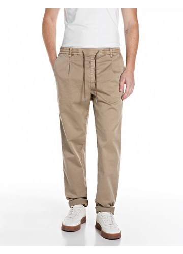 Replay BEŽ COMFORT FIT CHINO HLAČE OD PAMUKA S VEZICAMA - 1