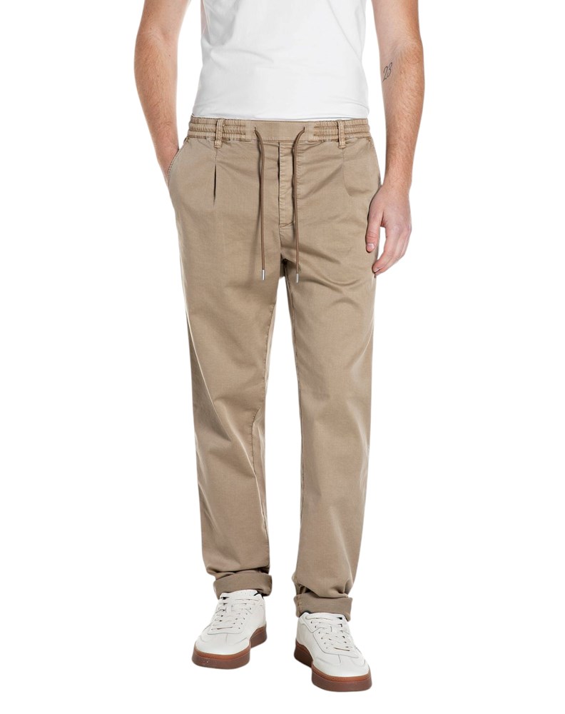 Replay BEŽ COMFORT FIT CHINO HLAČE OD PAMUKA S VEZICAMA - 1