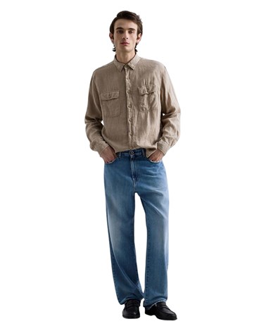 Replay bež lanena košulja regularnog kroja