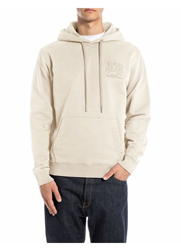 Replay BEŽ PAMUČNI SWEATSHIRT S KAPULJAČOM I IZVEZENIM REPLAY NATPISOM - 1