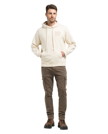 Replay bež pamučni sweatshirt s kapuljačom i izvezenim replay natpisom