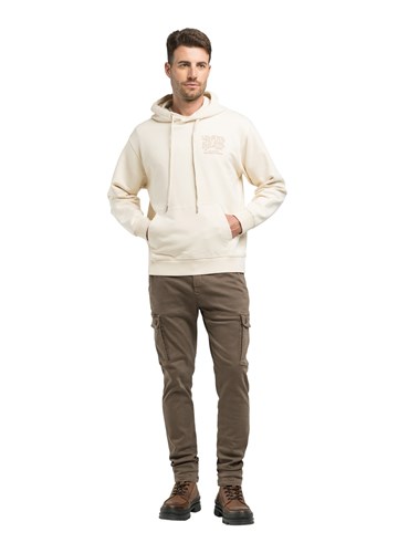 Replay BEŽ PAMUČNI SWEATSHIRT S KAPULJAČOM I IZVEZENIM REPLAY NATPISOM - 1