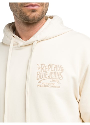 Replay BEŽ PAMUČNI SWEATSHIRT S KAPULJAČOM I IZVEZENIM REPLAY NATPISOM - 3