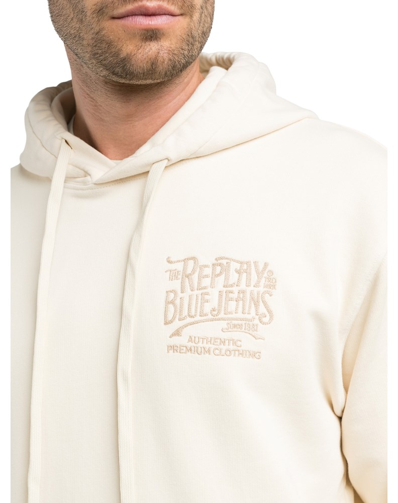 Replay BEŽ PAMUČNI SWEATSHIRT S KAPULJAČOM I IZVEZENIM REPLAY NATPISOM - 3