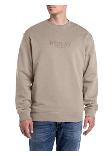 Replay BEŽ SWEATSHIRT S GUMIRANIM REPLAY NATPISOM - 1