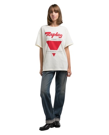 Replay bijela boy-fit majica s printom