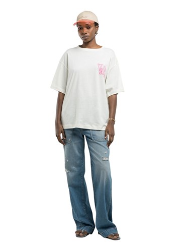 Replay BIJELA BOYFIT MAJICA S KONTRASTNIM NATPISOM - 1