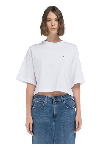 Replay BIJELA CROPPED MAJICA S METALNIM LOGOM - 3