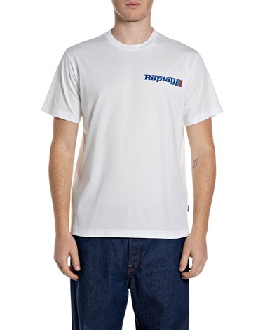 Replay bijela pamučna majica s grafičkim logotipom