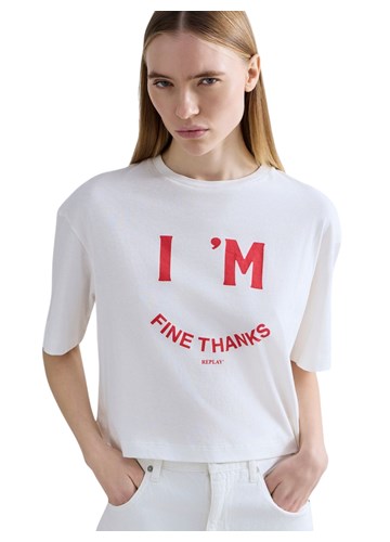 Replay BIJELA KRAĆA MAJICA S PRINTOM I'M FINE - 7