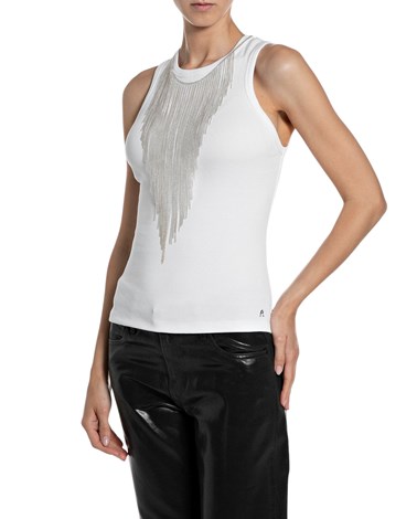 Replay bijela majica bez rukava s ogrlicom