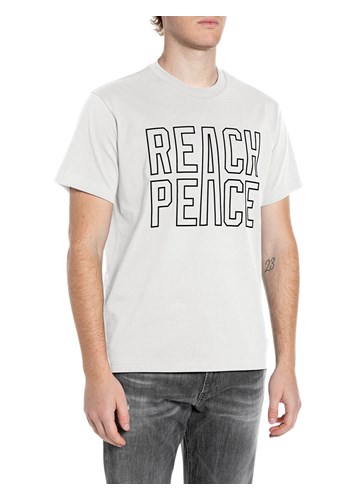 Replay BIJELA MAJICA KRATKIH RUKAVA S MAKSI PRINTOM REACH PEACE - 1