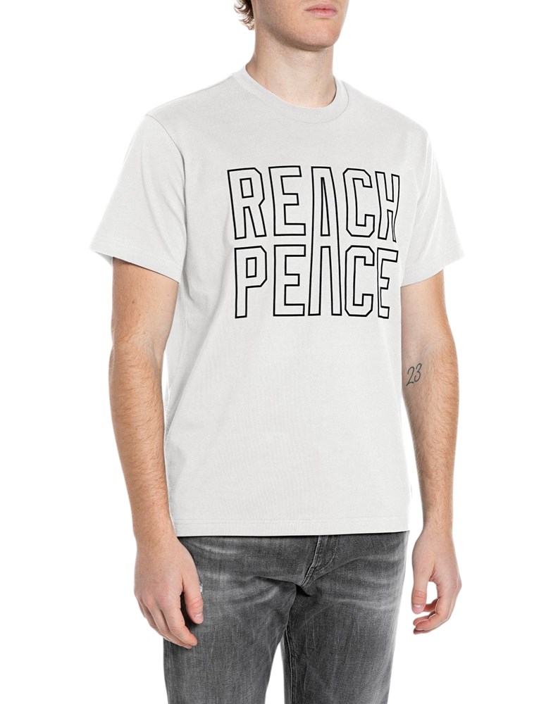 Replay BIJELA MAJICA KRATKIH RUKAVA S MAKSI PRINTOM REACH PEACE - 1