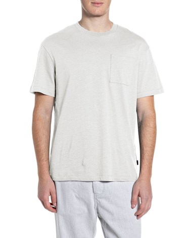 Replay bijela majica od lana i pamuka s džepićem