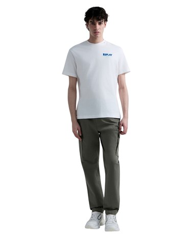 Replay bijela majica opuštenog kroja s fiji printom