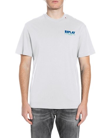 Replay bijela majica opuštenog kroja s fiji printom