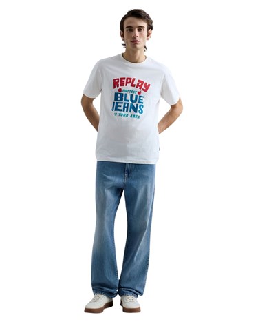 Replay bijela majica s retro logotipom replay blue jeans