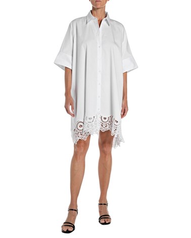 Replay bijela midi haljina od popelina s detaljima od čipke