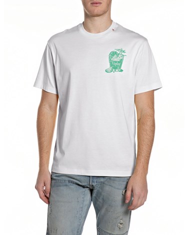 Replay bijela pamučna majica s printom koktela