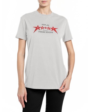 Replay bijela pamučna majica s printom zvijezda i natpisom