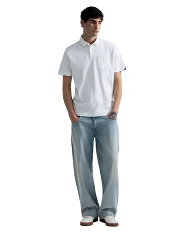 Replay bijela polo majica od žerseja s džepićem i izvezenim slovom r