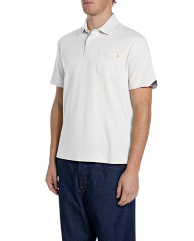 Replay bijela polo majica od žerseja s džepićem i izvezenim slovom r