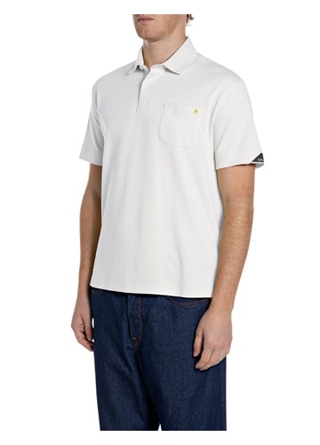 Replay BIJELA POLO MAJICA OD ŽERSEJA S DŽEPIĆEM I IZVEZENIM SLOVOM R - 1