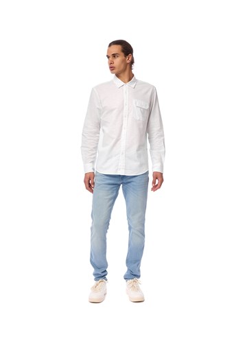 Replay BIJELA SLIM FIT KOŠULJA OD MJEŠAVINE PAMUKA I LANA - 1