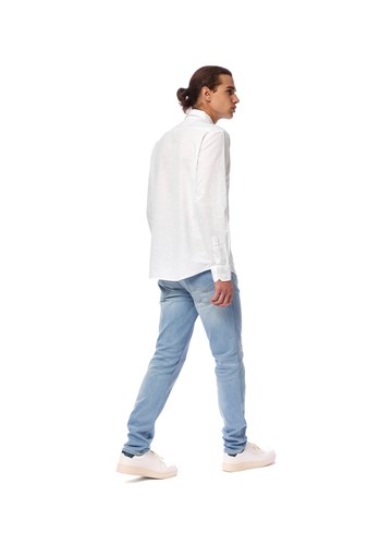 Replay BIJELA SLIM FIT KOŠULJA OD MJEŠAVINE PAMUKA I LANA - 4