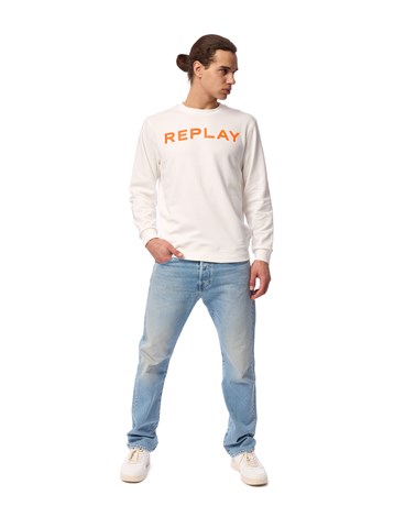 Replay bijela sweatshirt s classic replay printom u kontrastnoj boji