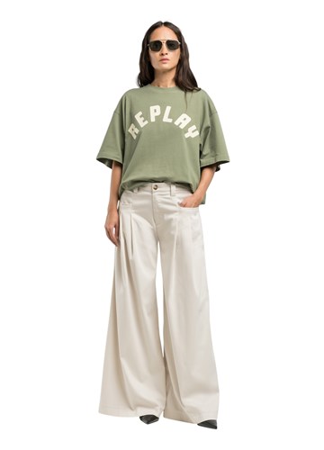 Replay BIJELE HLAČE OPUŠTENOG KROJA OD CAVARLY TKANINE - 1 Replay BIJELE HLAČE OPUŠTENOG KROJA OD CAVARLY TKANINE - 1