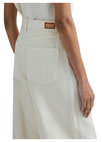 Replay BIJELE PAMUČNE HLAČE SA ŠIROKIM NOGAVICAMA - 7
