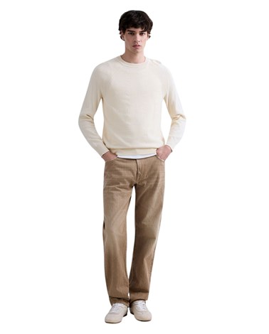 Replay bijeli rebrasti pamučni pulover