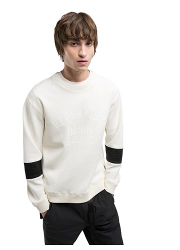 Replay BIJELI SWEATSHIRT S PRINTOM I DETALJIMA NA RUKAVIMA - 3