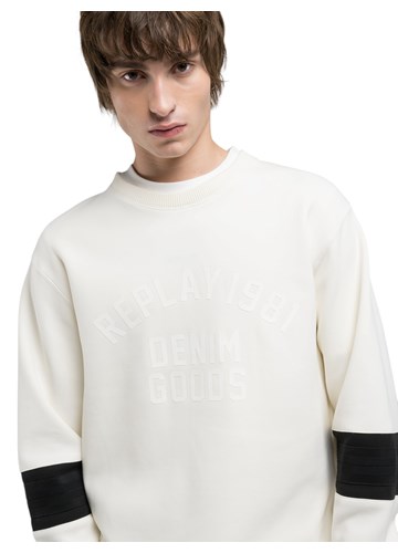 Replay BIJELI SWEATSHIRT S PRINTOM I DETALJIMA NA RUKAVIMA - 9