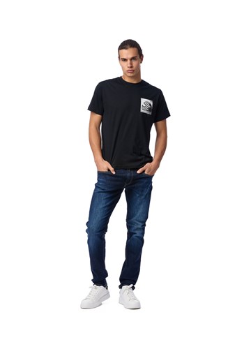 Replay CRNA MAJICA S MINI PRINTOM U BIKER STILU - 1