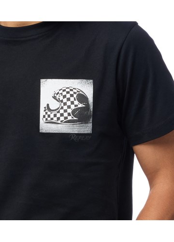 Replay CRNA MAJICA S MINI PRINTOM U BIKER STILU - 5