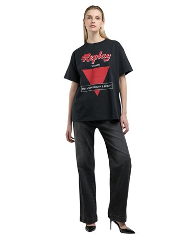 W3378 2660 Replay crna boy-fit majica s printom Replay crna boy-fit majica s printom