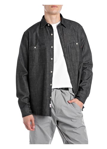 Replay CRNA DENIM KOŠULJA S KONTRASTNIM GUMBIMA - 1